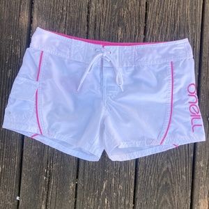O'Neill White with Pink Trim Board Shorts Size: 1